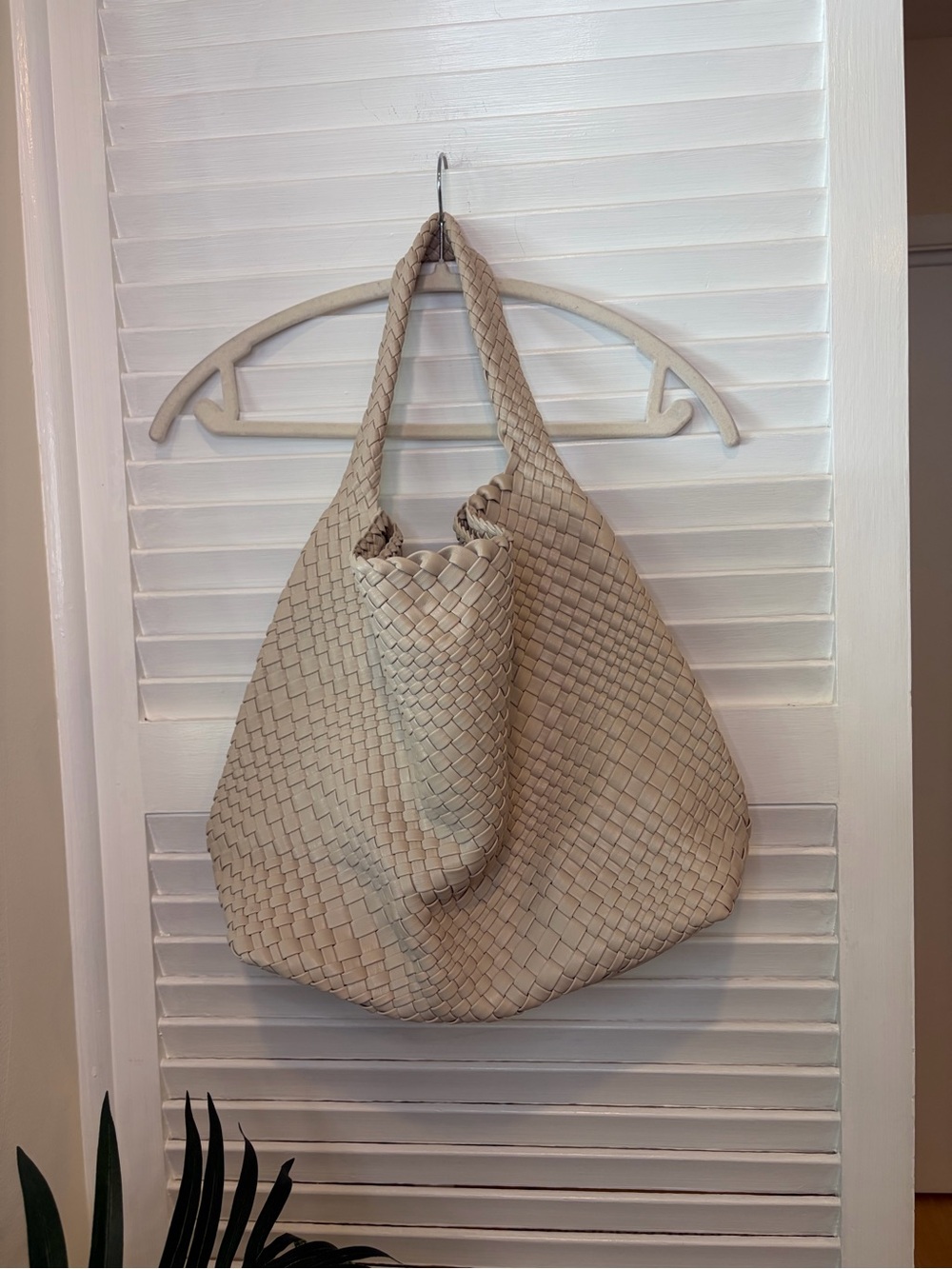 Woven Hobo Bag in Beige Large